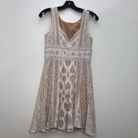 BCBG MaxAzria Kelly White Lace Tan Back Zip Dress - Picture 2 of 6